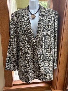 IB Diffusion Vintage 100% Silk Blazer Size 12 African Tribal Design Art to Wear